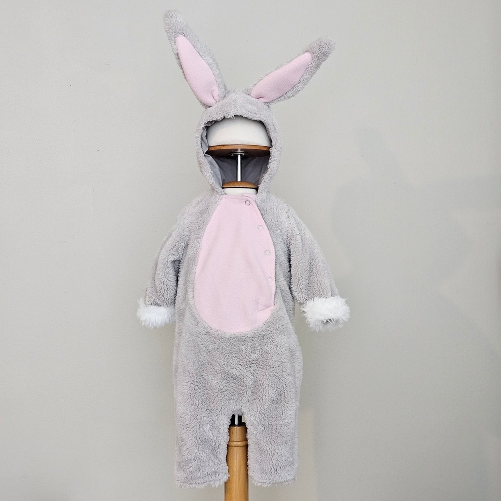 Pottery Barn Kids Bunny Costume Baby 0-6 Mos Grey Excellent Plush Faux Fur Snap